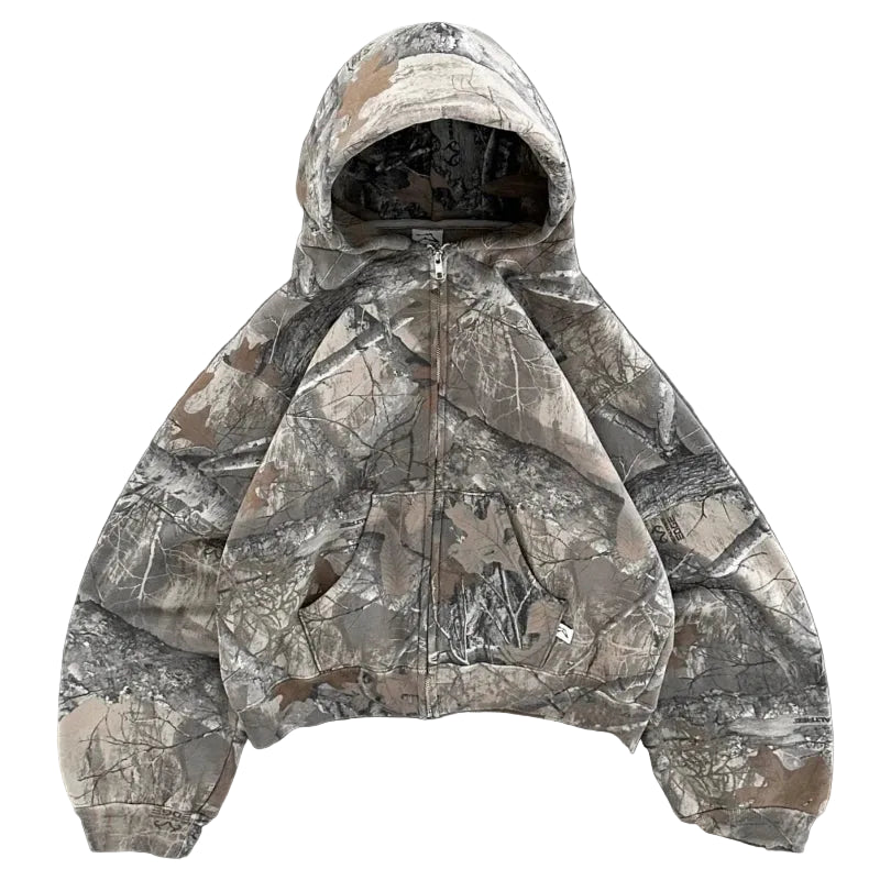 Camo Mesh Graphic Zipper Sweatshirt